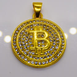 Prémiumékszer Webáruház Arany Színű Köves Bitcoin Kriptos Medál (G006)