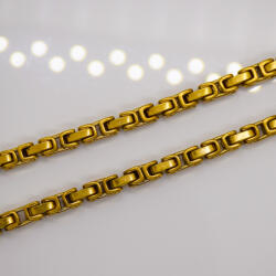 Prémiumékszer Webáruház Nemesacél Férfi Arany Színű Bizánci Láncos Nyaklánc 49CM / 5MM (G015)