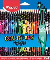 Maped Maped, Color'Peps, Monster, creioane colorate triunghiulare cu invelis negru, 24 buc