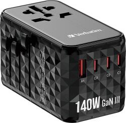 Verbatim UTA-10 GaN III utazó adapter 2xUSB-C PD 140W QC 4+, 2xUSB-A 3.0 csatlakozás (32125) (32125)