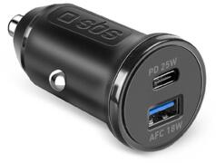 SBS USB-A/USB-C Autós töltő 25W, fekete (TECRPD25W) (TECRPD25W)