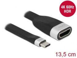 Delock USB-C apa - HDMI anya lapos csík kábel 13, 5 cm fekete (86729) (86729) - aqua