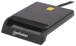 Manhattan USB-A Contact Smart Card Reader, 12 Mbps, Friction type compatible, External, Windows or Mac, Cable 105cm, Black, Three Year Warranty, Blister
