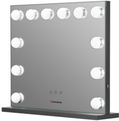 Humanas HM02 maxi álló sminktükör, 55x45 cm, 12 LED, integrált érintő gombok 3 színhőmérséklet, szabályozható fény, black