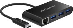 AlzaPower USB Hub USB-C (M) to 3× USB-A 3.0 (F) + RJ45, fekete (APW-HCC3AL1Bv2)