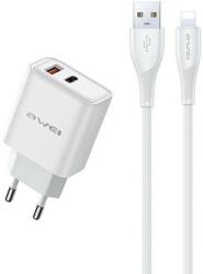 Awei nice. hálózati töltő PD81L-EU 22.5W + USB kábel + Lightning fehér/fehér GaN
