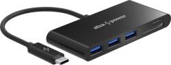 AlzaPower USB Hub USB-C (M) to 3× USB-A 3.0 (F) + Card Reader, fekete (APW-HCC4ASDB)