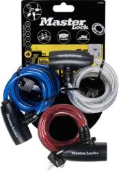 Master Lock Lakat 8127 Spirál Kulcsos 180cmx8mm 3db piros-átlát-kék/ 1kulcs