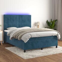 vidaXL sötétkék bársony rugós és LED-es ágy matraccal 140x200 cm (3136249)