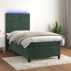 vidaXL sötétzöld bársony rugós és LED-es ágy matraccal 80 x 200 cm (3136092)