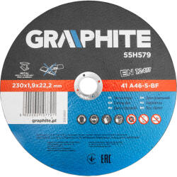 GRAPHITE Vágókorong fémhez, 230x1, 9x22, 2mm, 41 A46-S-BF, 5db/cs (55H579) - szerszamparadicsom