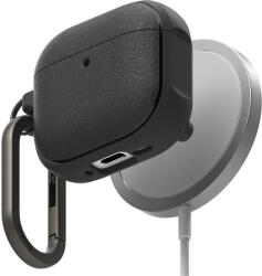  Bluetooth fülhallgató töltőtok tartó, szilikon, vezeték nélküli töltés támogatás, Magsafe kompatibilis, karabiner, Apple AirPods 4 kompatiblis, Ringke Onyx Magnetic, fekete