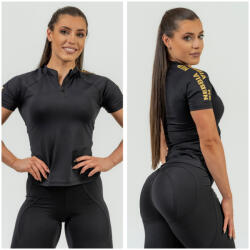 NEBBIA - Galléros női fitness póló 831 (black-gold) (L) - NEBBIA