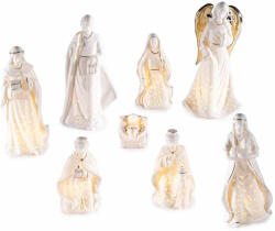 Decorer Set 8 figurine Nasterea Domnului portelan alb auriu leduri 10.5x8.5x20.5 cm (A72.13.35)