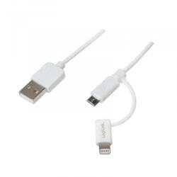 LogiLink USB 2.0 kábel USB-A/M - Micro-USB + Lightning/M fehér 1m (CU0118)