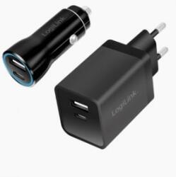 LogiLink USB töltőkészlet, autós és váltóáramú, USB-C/F + USB-A/F 5 V/15 W fekete (PA0300)