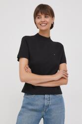 Tommy Hilfiger tricou din bumbac femei, culoarea negru, cu turtleneck WW0WW40586 PPYH-TSD003_99X (WW0WW40586)