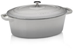 Kela Tava ovala din fonta cu capac Calido 35x26 cm gri deschis KL-12608