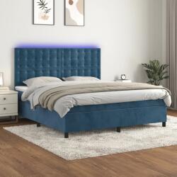vidaXL sötétkék bársony rugós és LED-es ágy matraccal 180x200 cm (3136381)