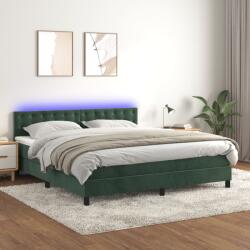 vidaXL sötétzöld bársony rugós és LED-es ágy matraccal 180x200 cm (3134660)