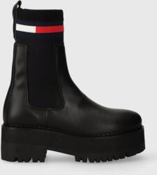 Tommy Jeans bőr bokacsizma TJW FLATFORM CHELSEA SOCK fekete, női, lapos talpú, EN0EN02301 - fekete Női 41