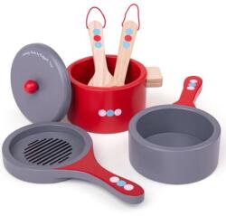 Bigjigs Toys - Детски дървен готварски комплект с тиган и тенджери (BJ616)