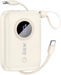 Dudao K-14 powerbank rögzített Lightning és Type-C kábellel 10000mAh - bézs színű