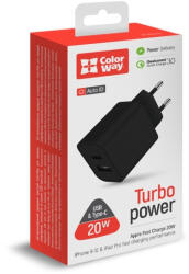 ColorWay USB töltő adapter, (Type-C PD + USB QC3.0) (20W) V2 black