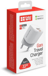 ColorWay USB töltő adapter, GaN3 Power Delivery Port PPS USB (Type-C PD + USB QC3.0) (33W) fehér (CW-CHS043PD-WT) - tobuy