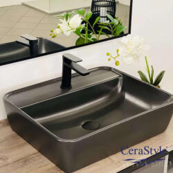 CeraStyle - Top Counter pultra ültethető porcelán mosdó - ONE - - MATT ANTRACIT -csaply - 55 x45cm (OC021G71U053Y01102) - pepita
