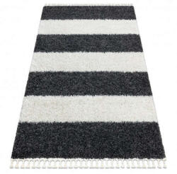 Berber Szőnyeg BERBER UNION 4079 Csík szürke / krém Rojt shaggy 160x220 cm (E223)