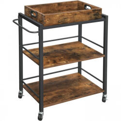 VASAGLE Konyhai tálaló kocsi, gurulós tároló polc, rusztikus barna 65x40x86cm (LRC72XV1)