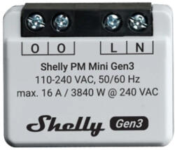 Shelly PM Mini Gen3, WiFi + Bluetooth modul, fogyasztásméréssel (ALL-REL-PLUSMINIPM-R3)