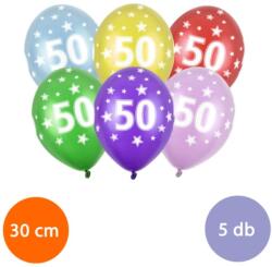  Évszámos 50. gumi lufi metál 30 cm-es 5 db-os csomag vegyes színekkel