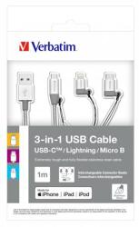 Verbatim USB kábel, 3-az-1-ben, microUSB/USB-C/lightninig, 1 m, VERBATIM, ezüst (V48870)