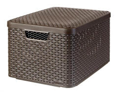 Keter Rattan hatású kosár tetővel, 30l, sötétbarna, CURVER "Style L (CSCR30SB) - onlinepapirbolt