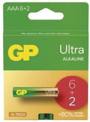 GP Batteries ULTRA AAA alkáli mikroceruzaelem LR03 6+2db/csomag B02118 (B02118)
