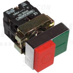 Tracon Kettős BE-KI nyomógomb, fémalap, zöld+piros kiálló 1×NC+1×NO, 3A/400V AC, IP42 (NYKK8425) - kontaktor