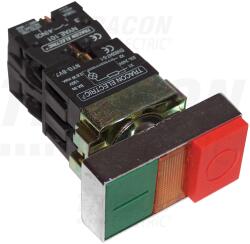 Tracon Kettős BE-KI nyomógomb, fémalap, zöld+piros jelzőfény kiálló 1×NC+1×NO, 3A/400V AC, IP42 (NYKK8465) - kontaktor