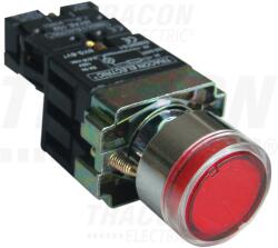 Tracon Világító nyomógomb, fémalap, előtét, piros, glim, izzó nélk. 1×NC, 3A/230V AC, 130V, IP42 (NYGBW3471P)