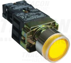 Tracon Világító nyomógomb, fémalap, előtét, sárga, glim, izzó nélk. 1×NO, 3A/230V AC, 130V, IP42 (NYGBW3571S)