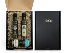 Pödör Gourmet ajándékcsomag - Díszdobozban (Tökmagolaj zalariz 100 ml + Alma Balzsamecet 100 ml + Alma balsamico mustár 130 g + Guerande finom só 120 g)