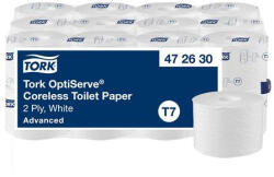 Tork Toalettpapír, belsőmag nélküli, T7 rendszer, 2 rétegű, 13, 1 cm átmérő, Advanced, TORK OptiServe, fehér (KHH831)