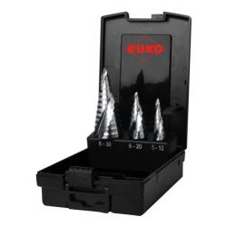 RUKO UC lépcsős lemezfúró készlet 5-30mm FLOWSTEP TIP 3 részes fekete dobozban (101626RO)