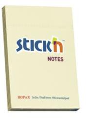 STICK N Bloc de notițe adezive, 76x51 mm, 100 coli, STICK N, galben pastel (21006)