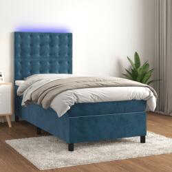 vidaXL sötétkék bársony rugós és LED-es ágy matraccal 100x200 cm (3136351)