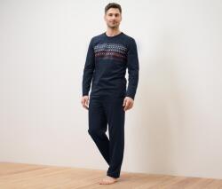 Tchibo Férfi jersey pizsama, norvég mintás Sötétkék, borvörös-krémszínű nyomott mintával Nadrág: sötétkék S