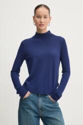 HUGO BOSS gyapjú pulóver könnyű, női, sötétkék, félgarbó nyakú, 50500811 - sötétkék S