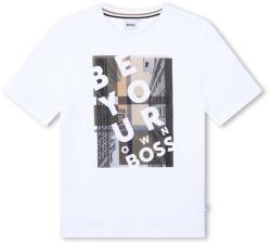 HUGO BOSS gyerek pamut póló fehér, nyomott mintás, J51217 - fehér 174