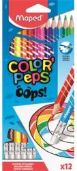 Maped Színes ceruza készlet, háromszögletű, radírozható, MAPED "Color`Peps Oops", 12 különböző szín (832812)